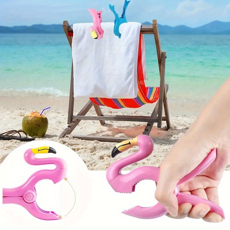 Beach Towel Large - เก้าอี้อาบแดดลายฟลามิงโก้, ผ้าเช็ดตัวชายหาด, คลิปกันลม ใช้สำหรับกันแดด, ราวตากผ้าขนาดใหญ่, คลิปหนีบเสื้อผ้าและผ้าเช็ดตัว