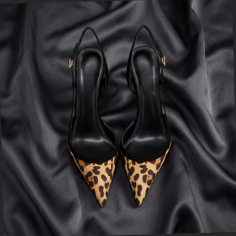 Casual Sandal Leather - เยว่จินหลง # YJ26-802, รองเท้าส้นสูงแบบเปิดนิ้วเท้าลายเสือดาวสีดำ, สายรัดข้อเท้า, สไตล์ปาร์ตี้แฟชั่นใหม่ปี