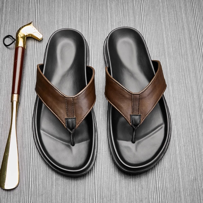 Flip Flop Leather Men - 2026 ฤดูร้อนใหม่บุรุษรองเท้าแตะหนังแท้หรูหราทำด้วยมือคุณภาพสบายกลางแจ้งแฟชั่นรองเท้าแตะชายหาดชายขนาด 44