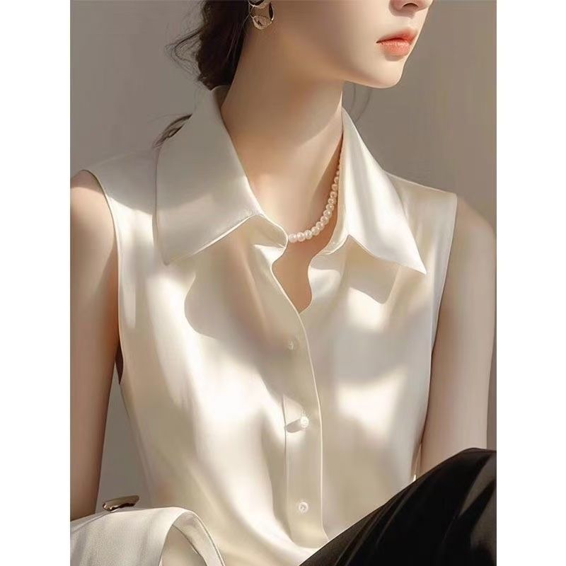 เสื้อกล้ามแขนกุดคอปกโปโลซาตินฝ - Shirt Camp Collar บทวิจารณ์และราคา