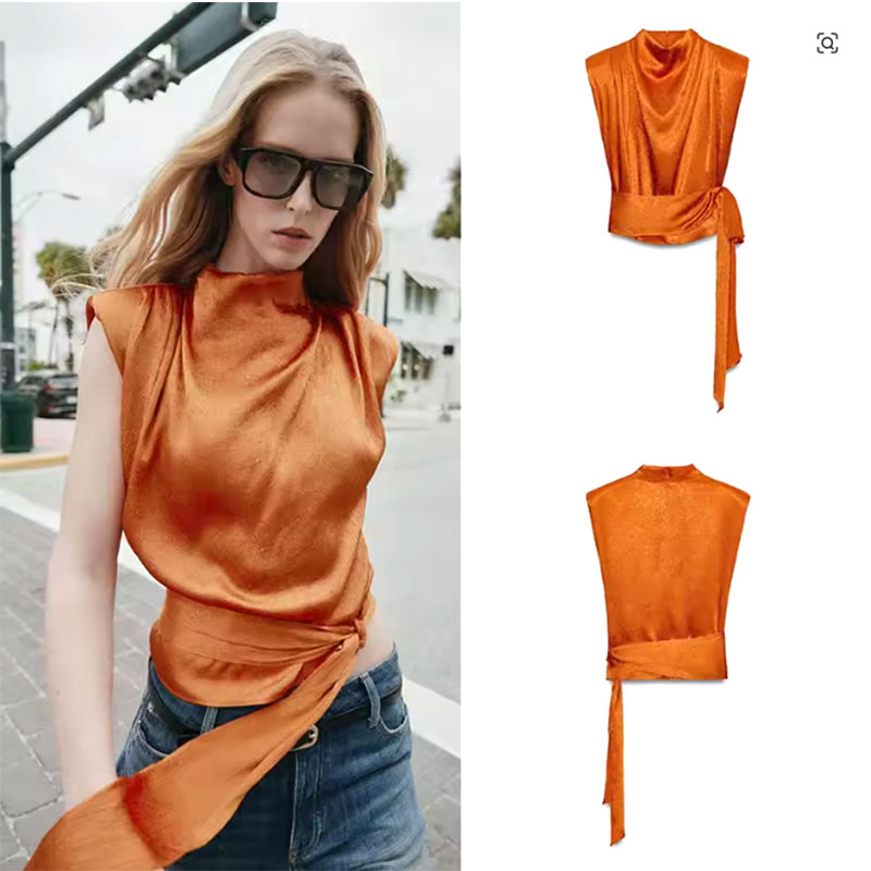 เสื้อครอปแขนกุดคอปกผ้าซาติน, เ - Shirt Camp Collar บทวิจารณ์และราคา
