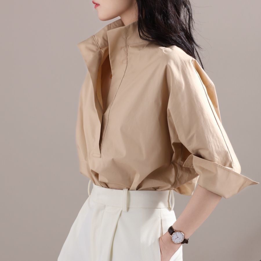 เสื้อเชิ้ตแขนกุดทรงหลวม คอตั้ง - Shirt Camp Collar บทวิจารณ์และราคา